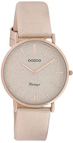 Oozoo Damen Armbanduhr rosa Analog C20205 Vintage Series Lederarmband UOC20205 Analoguhr