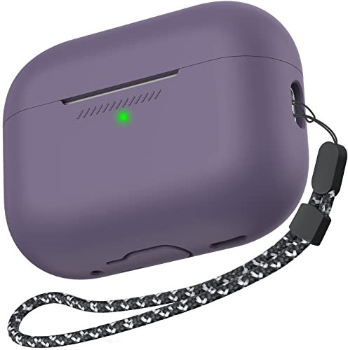 AhaStyle AirPods Pro 2 Case Cover Soft Silicone Case [Added Hand Strap] Full Body Shockproof Cover for Apple AirPods Pro 2 (Purple)