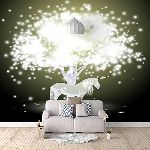 Nordic Tv Background Wall Paper Unicorn White Animal Wallpaper Living Room Bedroom 3D Decorative Mural Film Wall Covering 3D Wallpapers Wallpaper Paste Living Room Paste The Wall- 350 x 256 cm (WxH)