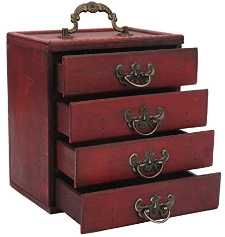 Tissting Vintage Schmuckkästchen Aus Holz 4 Schubladen - Elegante Aufbewahrungsbox Für Schmuck, Kosmetika Und Kleingeld, Ideal Für Zuhause Und Büro