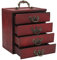 Tissting Vintage Schmuckkästchen aus Holz, 4-stöckige Aufbewahrungsbox mit Schubladen, Rot, Holzrahmen, Schmuck, Halsketten, Ringe