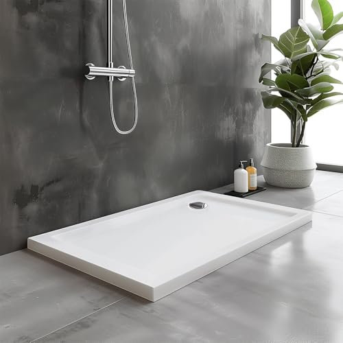Go Bathrooms Anti Slip White Rectangle Shower Tray 1600 x 800mm Non-Slip Shower Enclosure Cubicle Low Profile Shower Tray