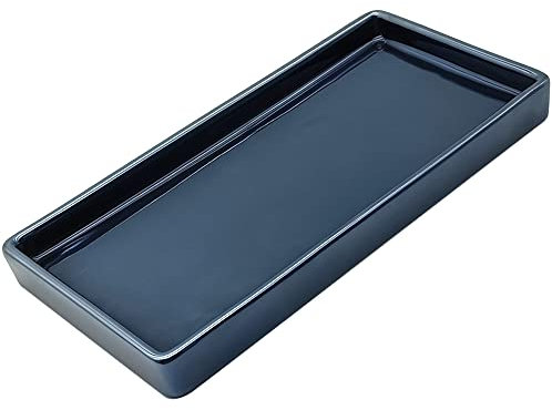 KtbeYTi Rettangolo Vassoio da Bagno, Vassoio Portaoggetti in Ceramica, Vassoio Decorativo Bagno, per Ingresso Comò Piatto Portachiavi Anelli Gioielli, 20x10 cm Jazz Blu