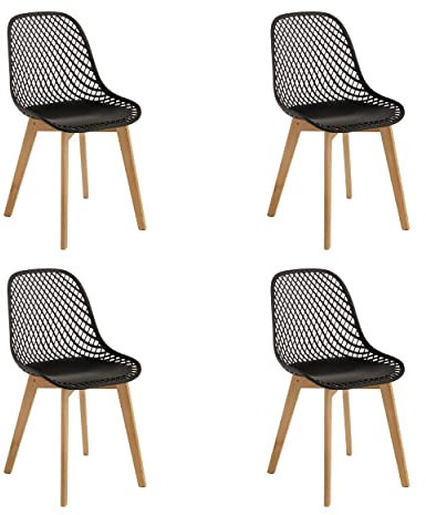 Baroni Home Moderner Stuhl mit Holzbeinen, ergonomischer Bürostuhl mit geschnitzter Textur, Esszimmerstuhl max. 130 kg, 48x43x84 cm, Schwarz, 4 Stücke