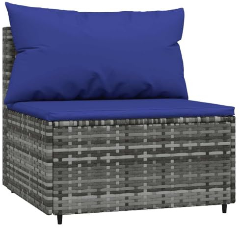 vidaXL Garten-Mittelsofa mit Kissen Grau Poly Rattan