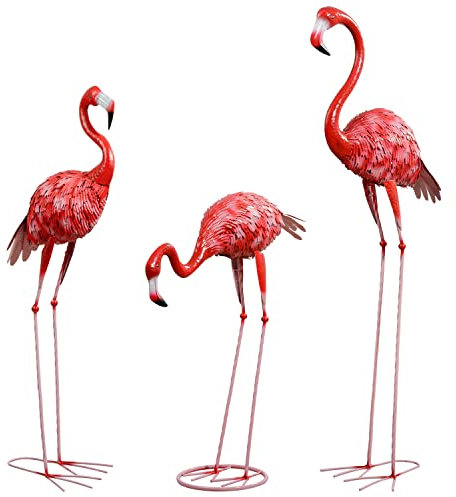 Flamants Roses Statues et Sculptures de Jardin, Métal Oiseau Cour Art Statue extérieure, Set de 3 Grandes Roses Flamingo pelouse décor Maison, terrasse, arrière - Cour