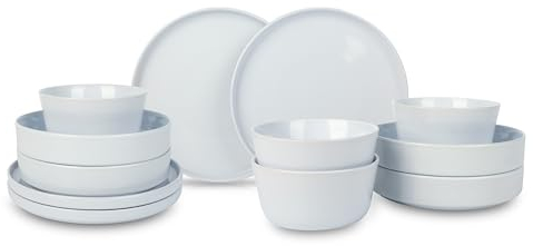 Stone Lain Celina Stoneware 12-Piece Dinnerware Set, Dinner and Pasta Bowls, White