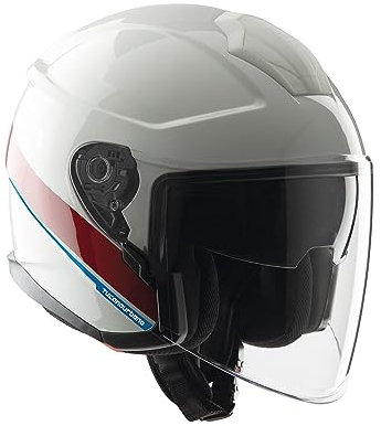 Tucano Urbano casco jet unisex EL'MAX. Casco moto in policarbonato, casco scooter mobilità extra urbana con doppia visiera e ventilazione Clima System. Casco omologato ECE 22.06 Bianco lucido Tg. XS