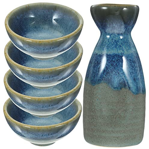 Hoement Conjunto Juego Sake Japonés Tradicional Porcelana Kettle Licor Incluye Saki Cups Con Bandeja Para Bebidas Calientes y Frías Regalo Para Hogar y Restaurantes