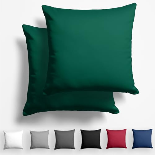 Alreya 2er-Set Mako Satin Kissenbezug 50 x 50 cm - 100% Baumwolle mit Reißverschluss, Superweicher Kopfkissenbezug, Kissenhülle, Oeko-TEX® Standard Zertifiziert, Waldgrün, nur Kissenbezug