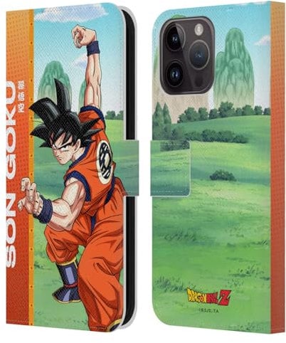 Head Case Designs Officially Licensed Dragon Ball Z Son Goku Saiyan Arc Characters Leather Wallet Case Compatible With Apple iPhone 15 Pro Max