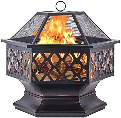 Garten-Quadrat-Metall-Kohlenbecken, Feuerstelle mit BBQ-Grillregal, Garten mit Schürhaken, Grill, Netzdeckel, Rost 63 x 61 cm