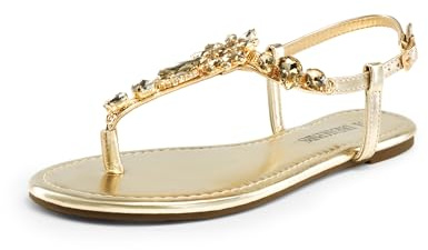 DREAM PAIRS Flat Sandals for Women,Gold,6.5