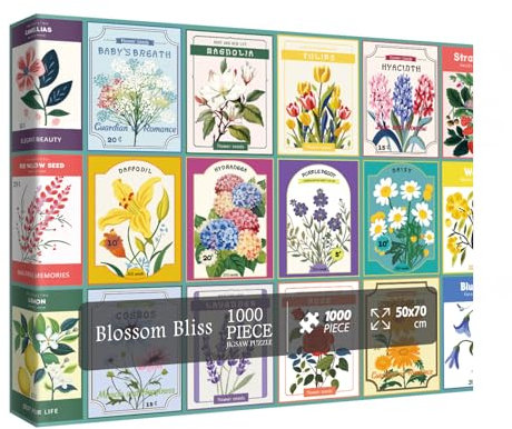 IdeaBazar Flower Puzzles for Adults 1000 Piece, Vintage Collage Jigsaw Puzzles, Retro HOUSEPLANT Seed Puzzle is The Good Gift for Stamp Lovers