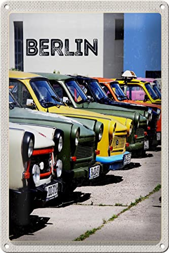 DekoDrom® Retro Blechschild 20x30 cm Trabbi Trabant Parade in Berlin DDR Kult Auto Oldtimer Werkstatt Bar Wand Deko Sammler Geschenk