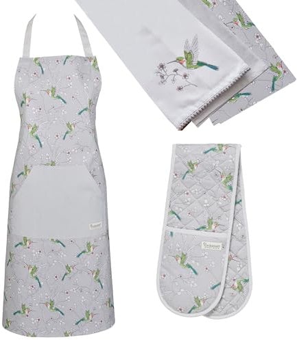 Cooksmart 5 Piece Apron & Glove Set | Double Oven Gloves & Tea Towels Perfect For Any Kitchen