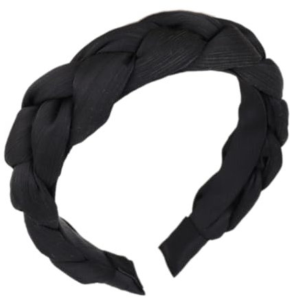 Bandeau tressé large pour femme - Accessoire de cheveux tendance - Antidérapant - Pour femme et fille - Pour maquillage, douche, soins de la peau, anniversaire, fête - Noir