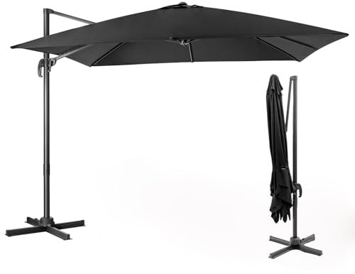 COSTWAY Ombrellone da Giardino 3 x 3 m, Ombrellone Pieghevole da Esterno con 3 Inclinazioni, Rotazione a 360°, Manovella, 8 Stecche, Base Incrociata, Angolo Regolabile, per Giardino, Balcone (Nero)