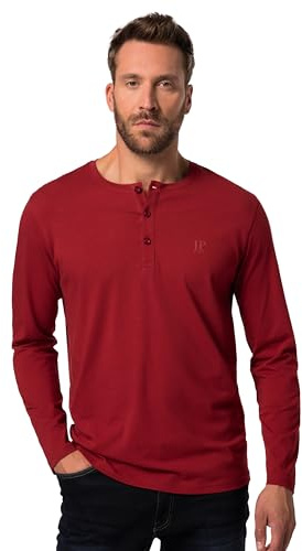 JP 1880 Herren große Größen Übergrößen Menswear L-8XL bis 8XL, Langarm-Shirt, Henley, Knopfleiste, Rundhalsausschnitt, Purpurrot 3XL 702555546-3XL