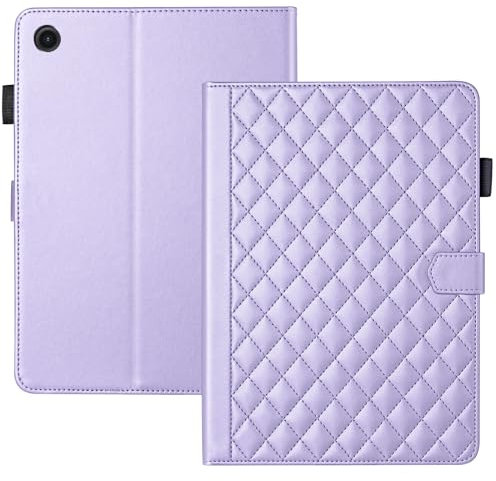 TEDTIKJT Coque pour Tablette Samsung Galaxy Tab A8 10.5 Pouces 2021 (SM-X200/X205) Étui en Cuir PU Flip Cover Galaxy Tab A8 Coque Housse avec Support Portefeuille Magnétique Cover,Violet Rhombique