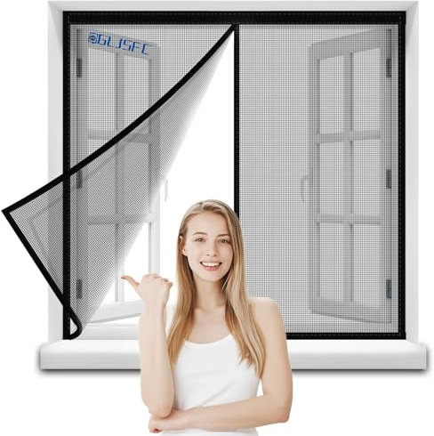 Zanzariera Magnetica Finestra 160x150cm Zanzariere Magnetiche per Porte Finestre Scorrevole con Calamita Anti Zanzare Insetti, Chiusura Automatica, con Nastro Adesivo Nero