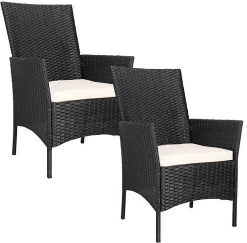 SPRINGOS Gartenstühle Gartensessel mit Armlehnen Hochlehner Polyrattan Auflage wasserabweisend