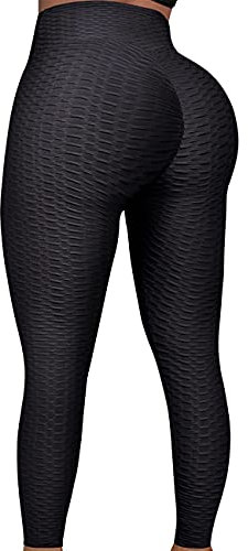 FITTOO Damen Honeycomb Anti Cellulite Leggings Booty Scrunch Hohe Taille Push Up Boom Booty Sport Leggings Stretch Gym Yogahosen Schwarze, S