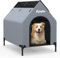 COSTWAY 2 in 1 Hundehütte & erhöhtes Hundebett, Hundeliege Outdoor, Haustierhaus mit atmungsaktivem Netzgewebe & Abnehmbarer Abdeckung, Hundehaus für kleine Hunde, Oxford, Grau (64 x 91 x 86 cm)