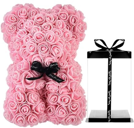 Rosen-bär Rose Flower Bär, Rosenblumenbär mit Geschenkbox, Romantisch Rosen Teddybär, Rose Bear, Geschenk für Muttertag, Valentinstag, Hochzeiten, Geburtstag, Freundin, Braut (Hellrosa)