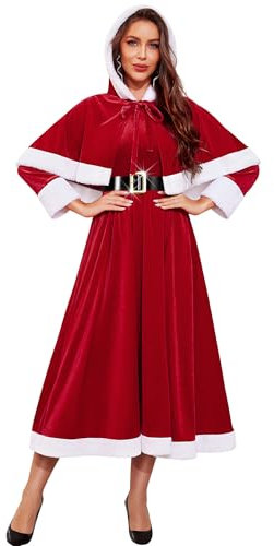 RSLOVE Costume de Noël Femme - Déguisement Mère Noel Cosplay Costume avec Cape Rouge M