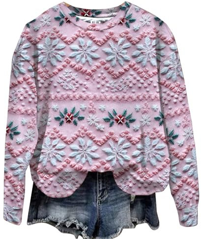 Sumuqi Weihnachtsoutfit Damen Tshirts Langärmliges Drucken Blusen Lose Langarm Shirts Frauen Hemd Weihnachtspullover Damen Oberteile Ugly Christmas Sweater Meine Bestellungen Anzeigen Rosa L