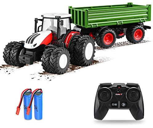Brolteja 1:24 landwirtschaftliches Traktorspielzeug mit Fernbedienung von Kinderanhängerspielzeug, geeignet für Kinder im Alter von 3-6-10 (grün)