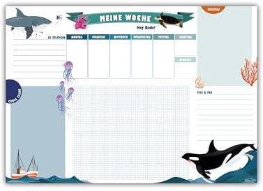 Unterwasserwelt Kinder Schreibtischunterlage Papier | MEINE WOCHE | Wochenplaner mit To-Do Liste & viel Platz für Notizen | DinA2, 25 Blatt, 90g/qm | Kariertes Feld (7x7mm) | PEFC Zertifikat