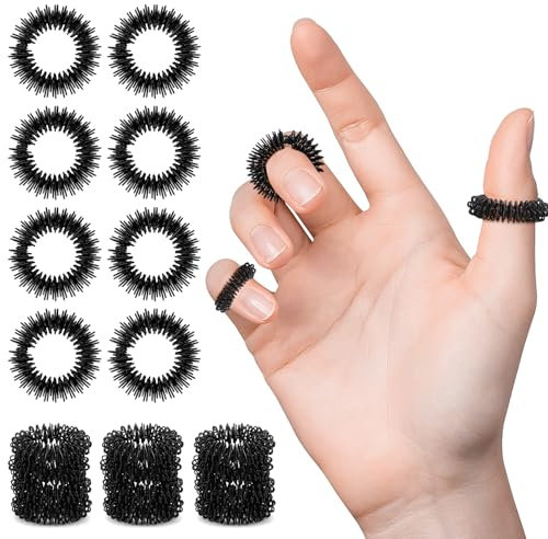 20 Stück Akupressurringe Stachelige Sensorische Finger Massage Ring Fingermassagering, Geräuschlose Entspannende Massageringe für Fingerspitze der Erwachsene und Jugendliche (Schwarz)