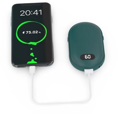 Stylish & Portable 2-in-1 Hand Warmer & Phone Charger | Multi-Heat Modes (45°C/60°C), Rechargeable Compact Design, Winter Essential for Warmth & Charging (Black, Compact)