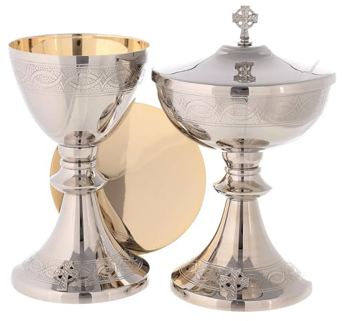 Holyart Calice pisside Patena Ottone Argentato Decoro Intreccio, Pisside