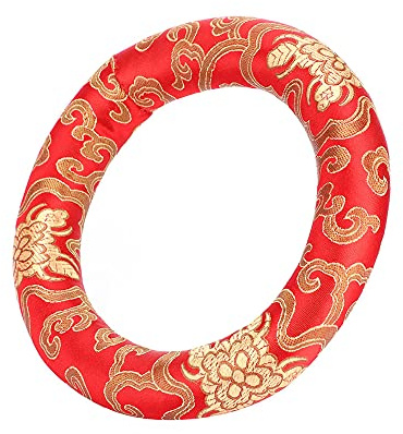 18cm Singing Bowl Cushion, Silk Brocade Meditation Ring Pillow for 7-10 Inch Crystal Sound Bowls (Red)