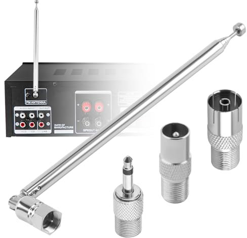DAB FM Radio Aerial Antenna 75 Ohm Telescopic Indoor Unbal FM Aerial Metal Replacements 75cm 5-Sections F-Type 3.5mm Male Suitable for Table Top TV Radio HiFi AV Stereo Receiver Mini System