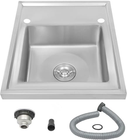 Fregadero de cocina de acero inoxidable 201, fregadero de cocina con sifón, empotrable con orificio para grifo, lavabo rectangular de cocina, 1 cuenco, plateado (60 x 50 cm)
