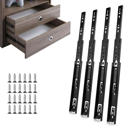 Vivikivi 2 Paar (4 Stück) Schubladenauszug 45mm Vollauszug, 200mm | Schubladenschienen Schwere Seitenmontage für Küchenschränke Büro Schubladen, 45kg Belastbarkeit, Schwarz