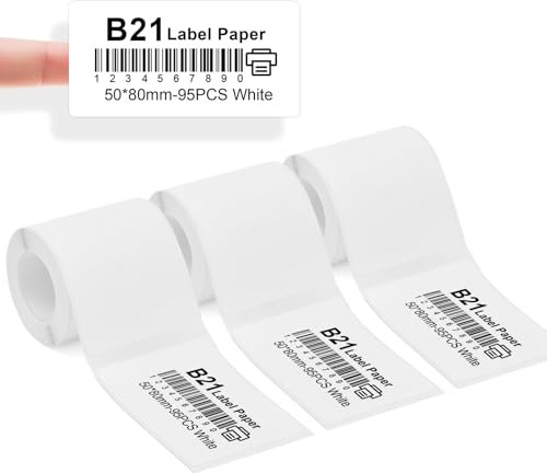 3 Rollen Etikettenband für B21/B1/B3S Etikettendrucker Weiß 50x80mm, wasserfeste selbstklebende Thermo-Etiketten Papier für Haus Büro Schule Geschäft Beschriftung Verwendung