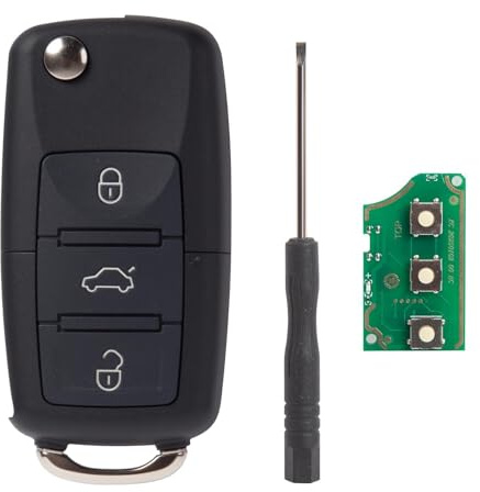 3-key key for Volkswagen with integrated circuit board, compatible with Golf, Polo, Jetta, Touran, Tiguan, with chip and uncut key