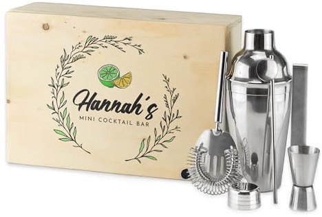 Personalised Cocktail Shaker Set Complete Box Home Bar Enthusiasts Drink Set Design 1