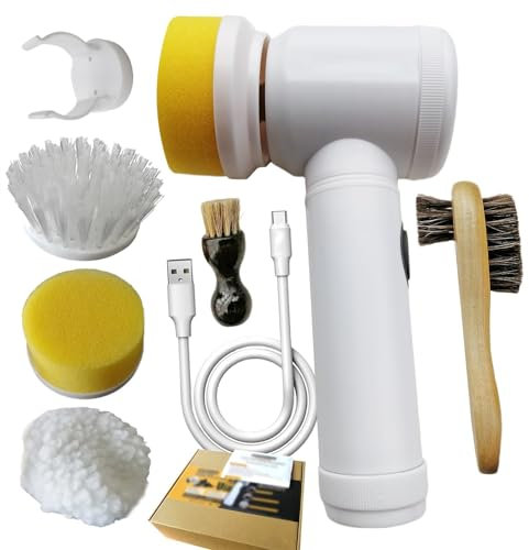 MYXJX limpiabotas eléctrico, Limpiabotas con cepillo de carga USB, limpiabotas con 2 juegos de cabezales de cepillo móviles