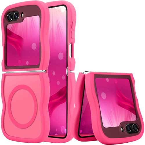 Pepmune für Samsung Galaxy Z Flip6/5 5G Hülle, Rosenrot | Kompatibel mit MagSafe, Wellen Design TPU Bumper Stoßfest Schutzhülle. Magnetisch Handyhülle. Durchscheinend Silikon Case.