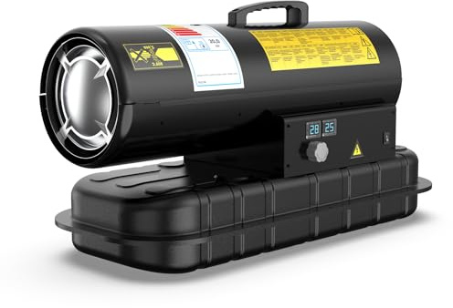 DAHTEC Riscaldatore Diesel 20 kW - Termoventilatore Industriale - Portata 550 m³/h - Termostato Regolabile & Indicatore Livello Gasolio - Per Officine, Cantieri, Uso Agricolo