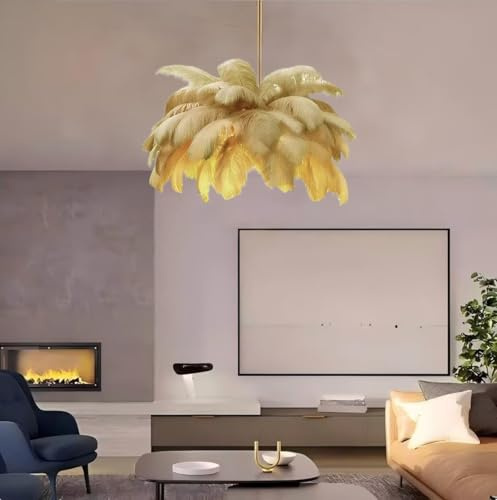 Feder-Kronleuchter, Camel-Flauschiger Lampenschirm Modernes LED-Pendelleuchte 6-Lichter 4500K, Naturel Feder-Deckenleuchte, für Wohnzimmer Schlafzimmer Kinderzimmer Home Creative Decor, φ-65cm