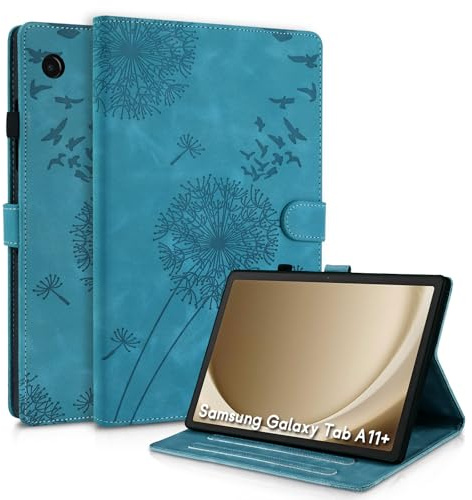 Rostsant Case for Samsung Galaxy Tab A11 Plus 11 Inch SM-X230/SM-X235/SM-X236B with Stand, Dandelion Design with Premium PU Leather Card Slots, Wallet Case for Galaxy Tab A11 Plus Blue