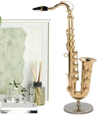 Miniatur Saxofon, Miniatur Musikinstrument Aus Messing, Messing Musikinstrument Mit Ständer Und Etui Zur Dekoration Puppenhaus Zubehör Für Erwachsene Und Kinder