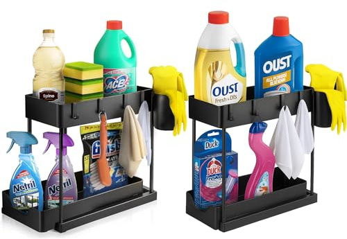 ECOPLUS 2X Organizer Sottolavello Salvaspazio Sottolavabo, Organizzatore Cucina e Bagno, Scaffale Sottolavello (40x22x32 cm) con Portaoggetti, Struttura Resistente, Perfetto per Lavandino e Lavello